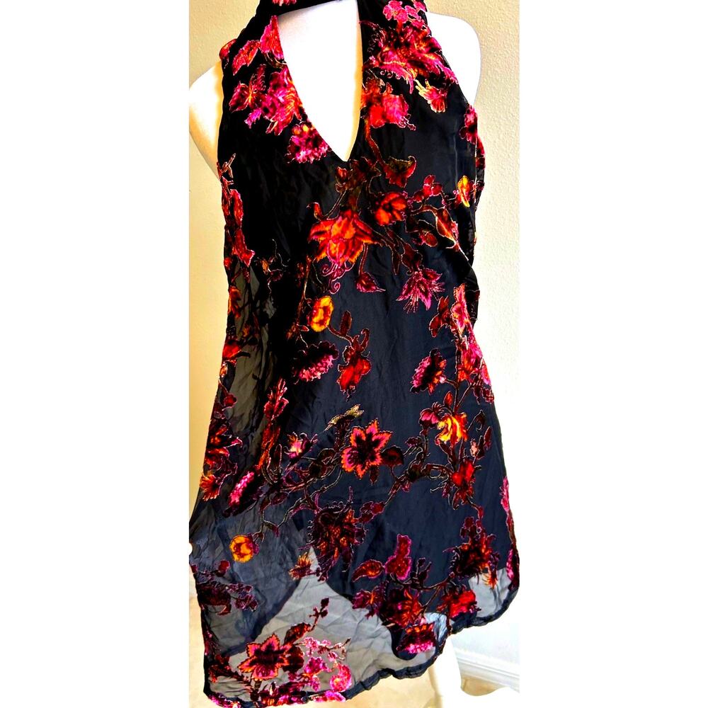 Y2K floral Velvet Burnout Dress vamp witch whimsy goth collar Dark Fairy Witch M